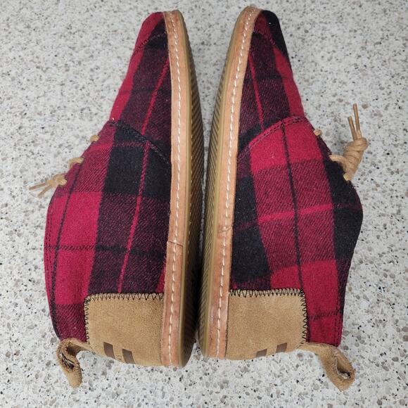 TOMS Buffalo Check Plaid Wool Chukka Ankle Boots LaceUp Red Black Womens✨️8.5 - Picture 4 of 12